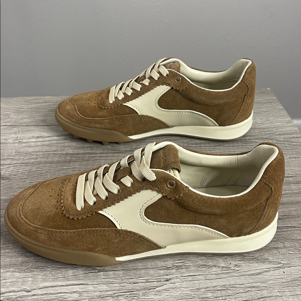 Vince Woman’s Suede & Leather Low-Top Sneakers – Size 5.5 Taupe/Cream - Picture 2 of 8